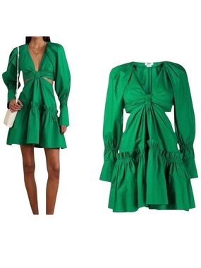 Jason Wu Vividian Green Cotton Poplin Cutout Mini Vacation Dress SZ L
